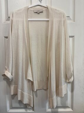 LOFT Cream Open-Front Draped Cardigan